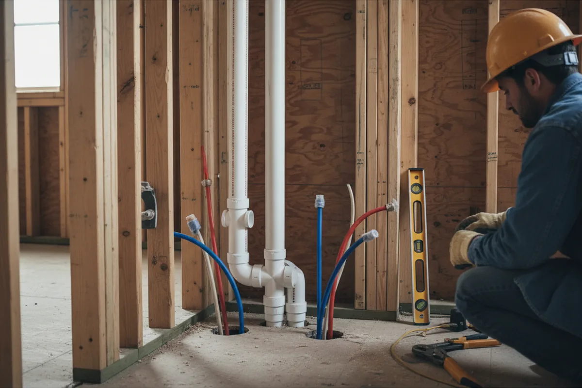Drain and supply rough-in during Sump Pump Repair in Caledonia